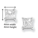 Sterling Silver Cubic Zirconia Square Stud Earrings.  Hypoallergenic Sterling Silver Earrings For Women