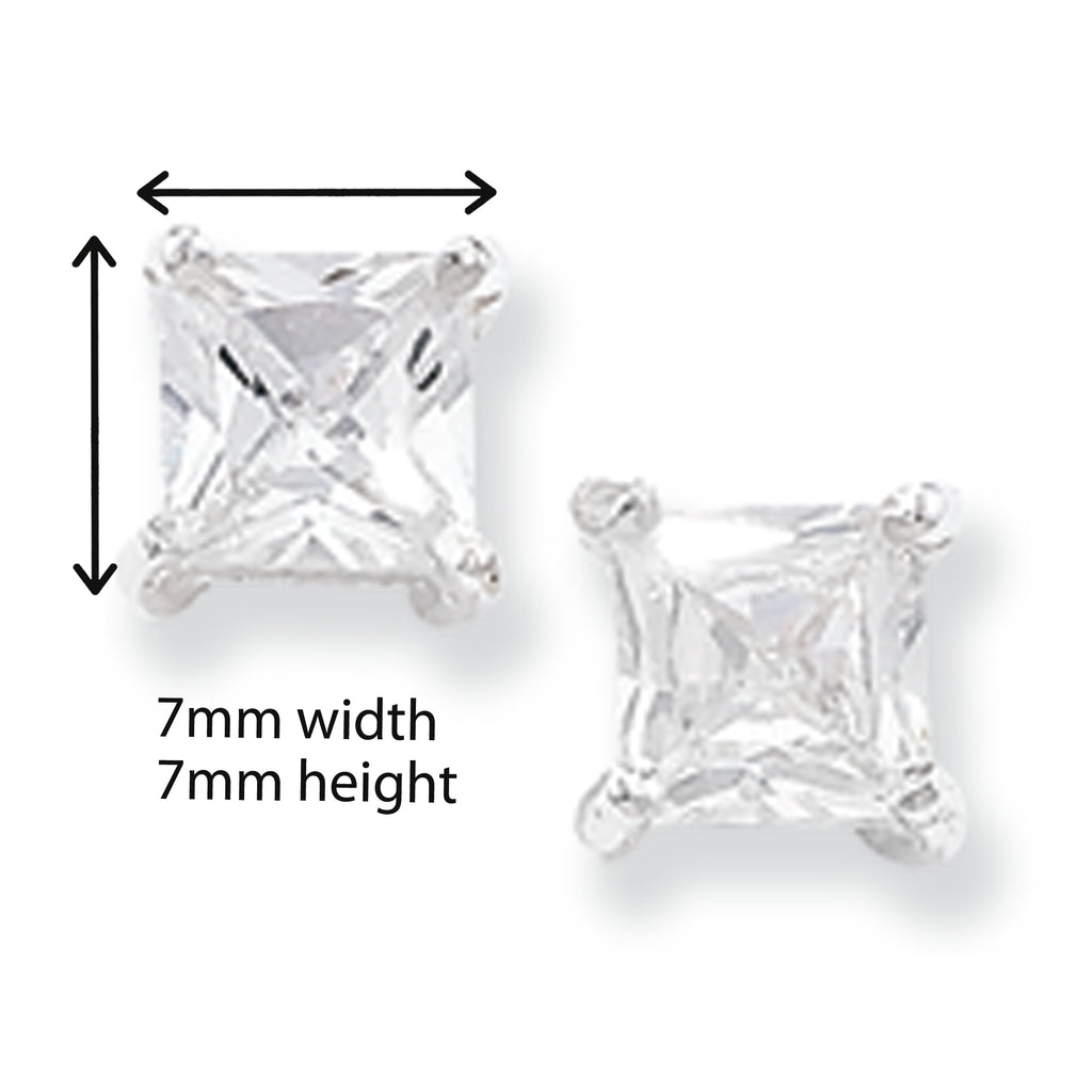 Sterling Silver Cubic Zirconia Square Stud Earrings.  Hypoallergenic Sterling Silver Earrings For Women