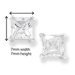 Sterling Silver Cubic Zirconia Square Stud Earrings.  Hypoallergenic Sterling Silver Earrings For Women