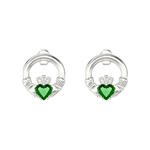 Green Cubic Zirconia Claddagh Drop - Irish, Celtic and Love, Friendship and Loyalty - HypoallergenicSterling Silver , Silver Earrings for Women - 11mm * 11mm