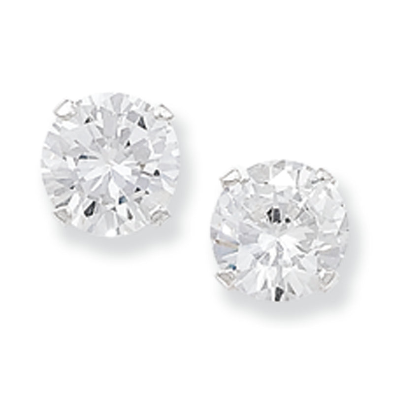 Sterling Silver Round Cubic Zirconia Stud Earrings.  Hypoallergenic Sterling Silver Earrings For Women