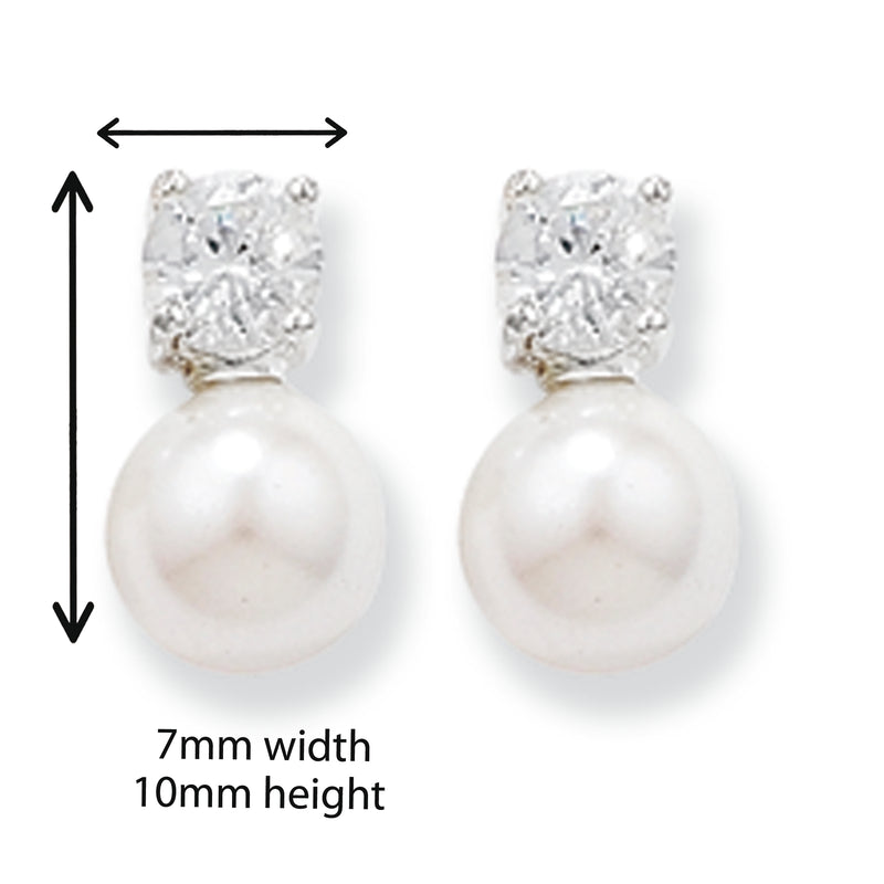 Sterling Silver Pearl Drop Earrings With Cubic Zirconia's. Hypoallergenic Sterling Silver Earrings for women by Aeon