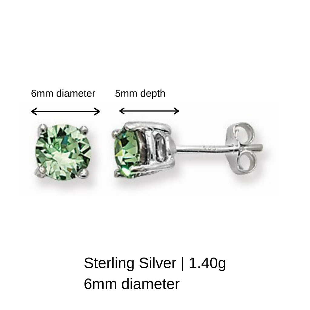 Sterling Silver green Swarovski Crystal Stud 6mm Earrings