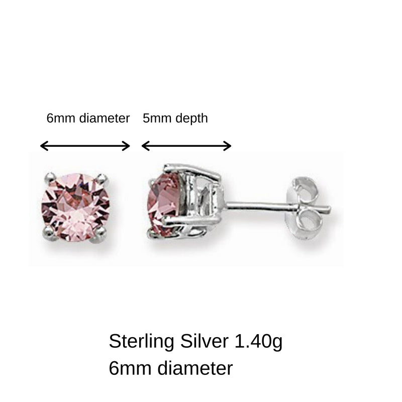 Sterling Silver Swarovski Pink Crystal 6mm Stud Earrings