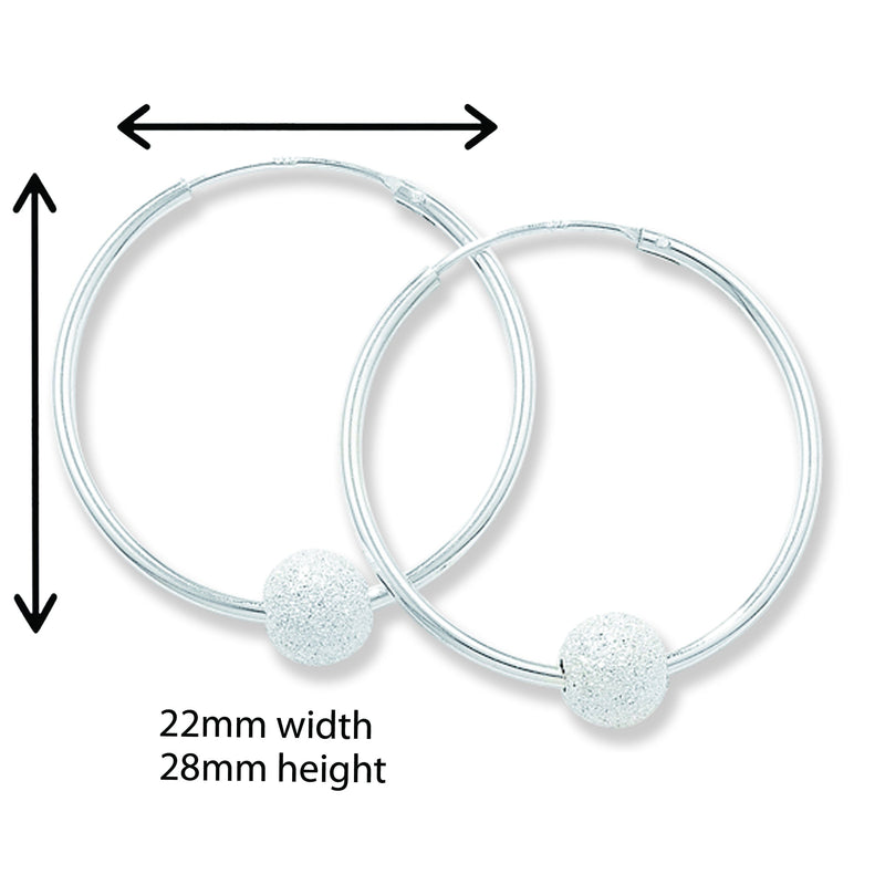 Sterling Silver Hoop Earrings with Frosted 6mm Ball - Hypoallergenic Jewellery for Ladies by Aeon