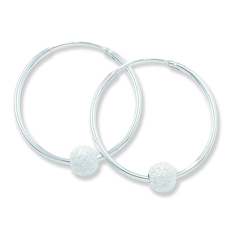 Sterling Silver Hoop Earrings with Frosted 6mm Ball - Hypoallergenic Jewellery for Ladies by Aeon