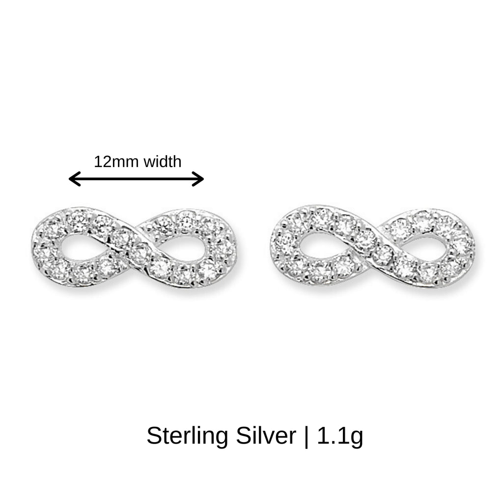 Sterling Silver Cubic Zirconia Infinity Earrings.  Hypoallergenic Ladies Jewellery by Aeon