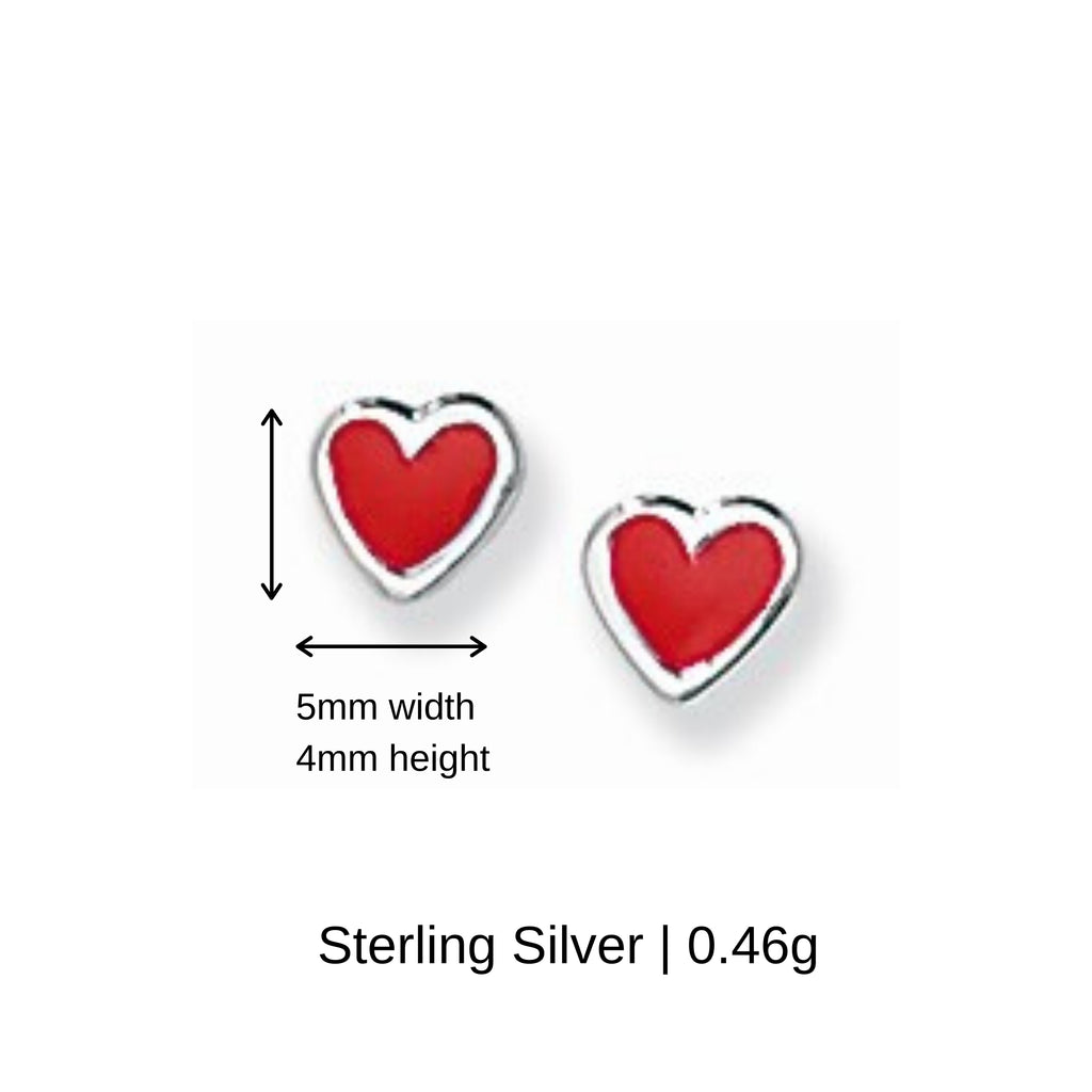 Sterling Silver Red Enamel Kids Heart Earrings