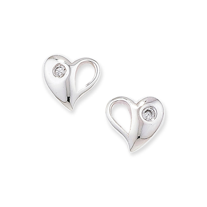 Sterling Silver Heart Earrings Studs with Cubic Zirconia.  Hypoallergenic Sterling Silver Earrings for women