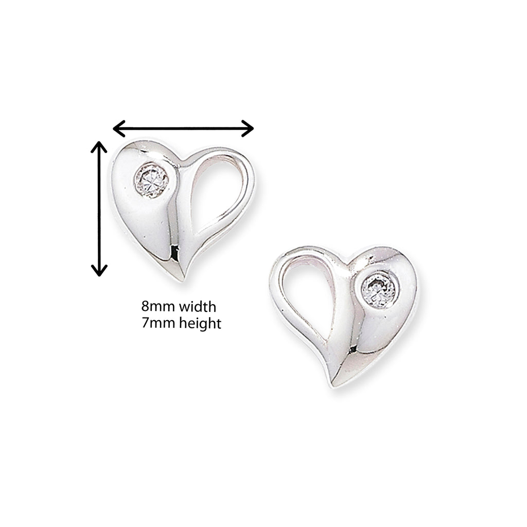 Sterling Silver Heart Earrings Studs with Cubic Zirconia.  Hypoallergenic Sterling Silver Earrings for women