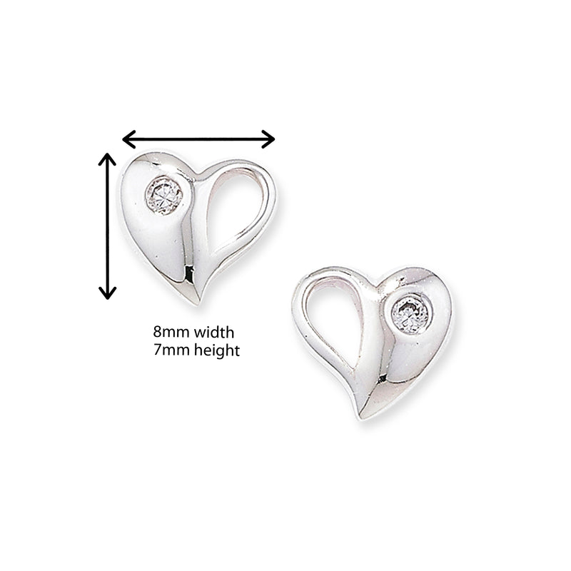 Sterling Silver Heart Earrings Studs with Cubic Zirconia.  Hypoallergenic Sterling Silver Earrings for women