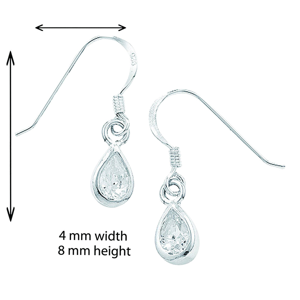 Sterling Silver Cubic Zirconia Pear Drop Earring - Hypoallergenic Silver Jewellery for women by Aeon - 8mm * 4mm