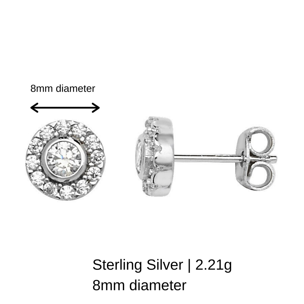 Sterling Silver 925 8mm Cubic Zirconia Stud Earrings