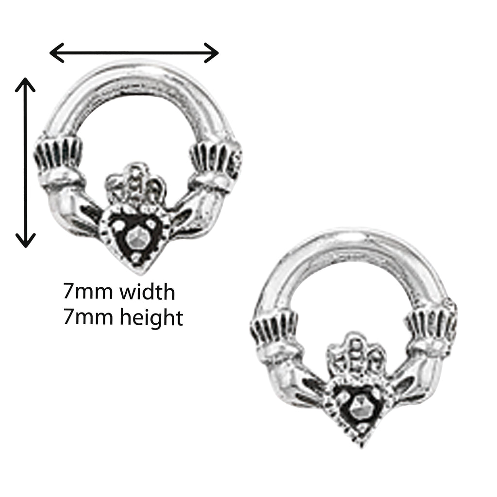 Marcasite Claddagh Earrings - - Hypoallergenic Sterling Siler, Silver Earrings for Women - 7mm * 7mm