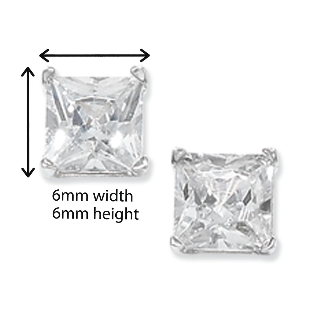 Sterling Silver Square Earring Studs with Cubic Zirconia. Hypoallergenic Silver Square Stud Earrings For Women