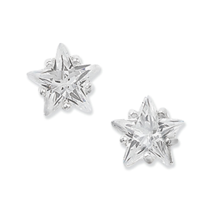 Sterling Silver Star Earrings Studs with Cubic Zirconia.  Hypoallergenic Silver Star Stud Earrings For Women