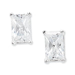 Sterling Silver Rectangular Earrings with Cubic Zirconia 6mm * 4mm. 925 Hypoallergenic Silver Stud Earrings For Women