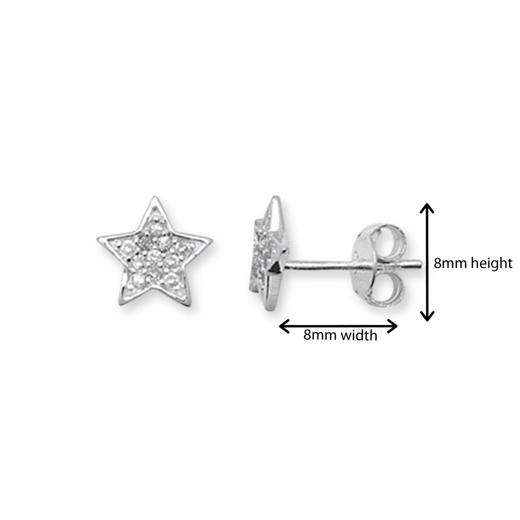 Sterling Silver Star Earrings Set with Cubic Zirconias