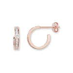 Sterling Silver Rose Gold Plated Cubic Zirconia Half Hoop Earrings.  Hypoallergenic Ladies Jewellery by Aeon