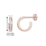 Sterling Silver Rose Gold Plated Cubic Zirconia Half Hoop Earrings.  Hypoallergenic Ladies Jewellery by Aeon