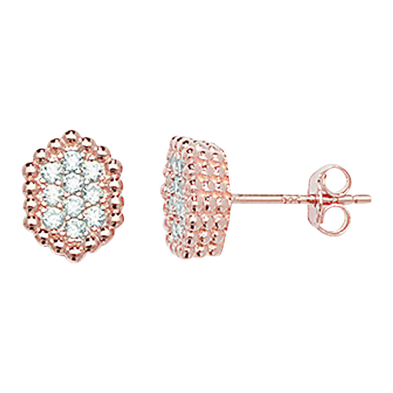 Rose Gold Plated Pave Set Drop Earring - Hypoallergenic Sterling Silver Jewellery for Women