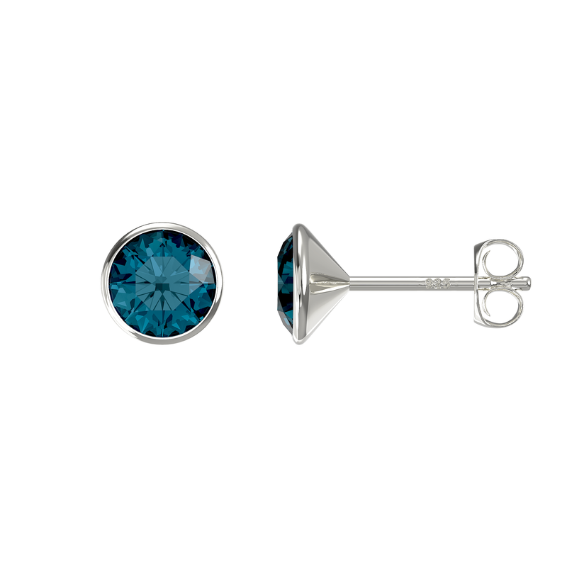 Sterling Silver  March Aquamarine Swarovski Crystal Stud Earrings. Birthstone Earrings for Women. Gift Boxed Present