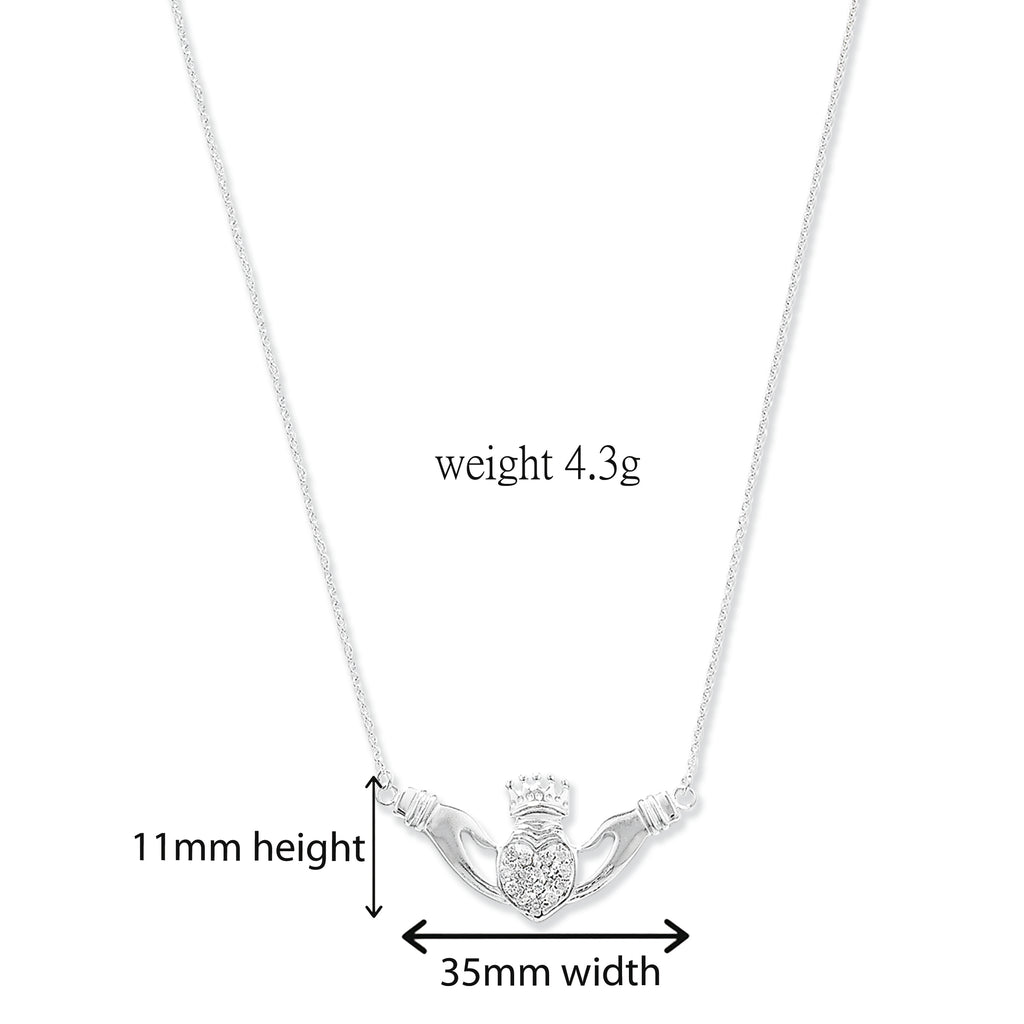 Sterling Silver Claddagh Necklace Set with Cubic Zirconia.  925 Silver Pendant Necklace For Women