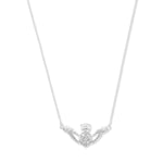 Sterling Silver Claddagh Necklace Set with Cubic Zirconia.  925 Silver Pendant Necklace For Women