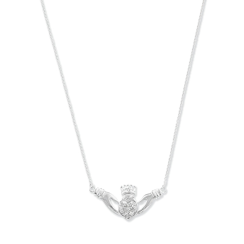 Sterling Silver Claddagh Necklace Set with Cubic Zirconia.  925 Silver Pendant Necklace For Women