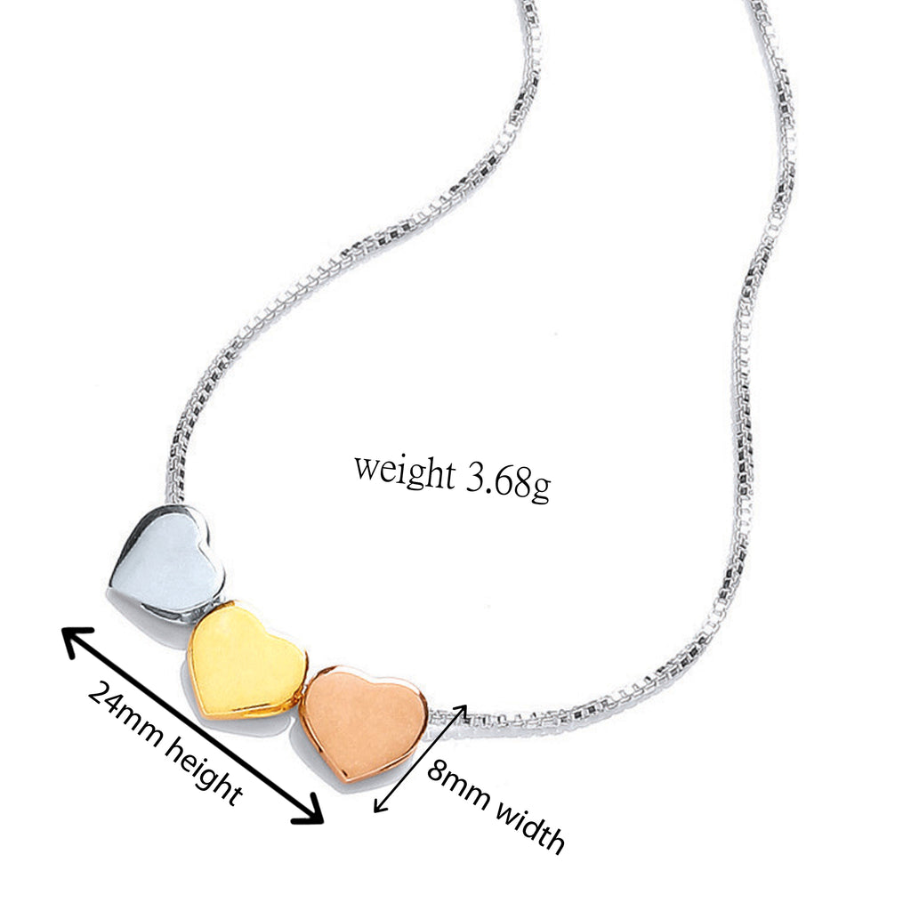 Sterling Silver 3 Colour Heart Necklace. Hypoallergenic Sterling Silver Jewellery by Aeon