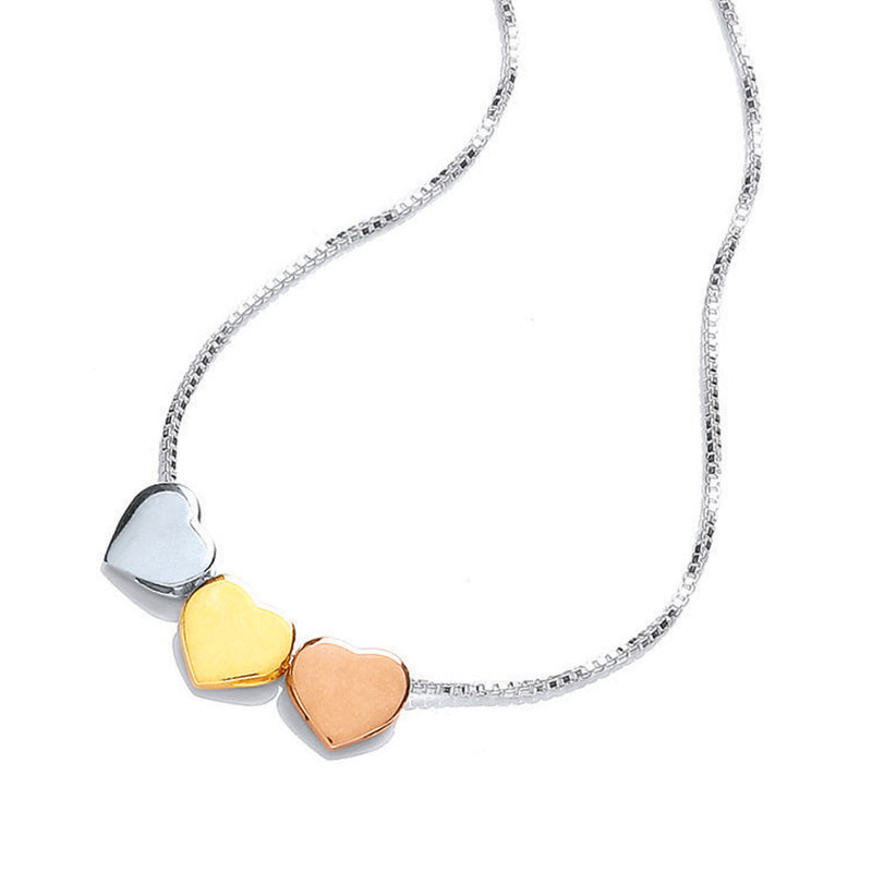 Sterling Silver 3 Colour Heart Necklace. Hypoallergenic Sterling Silver Jewellery by Aeon