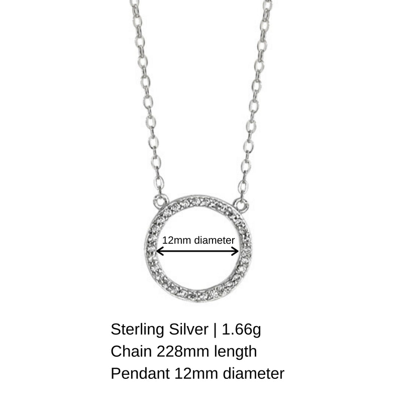 Sterling Silver Circle of Love Cubic Zirconia Necklace. Hypoallergenic Sterling Silver Jewellery by Aeon