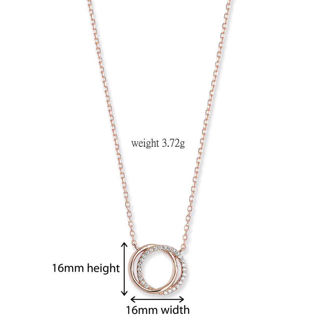 Sterling Silver Double Circle Interlinked Necklace With Rose Gold Plating. Hypoallergenic Sterling Silver Jewellery by Aeon