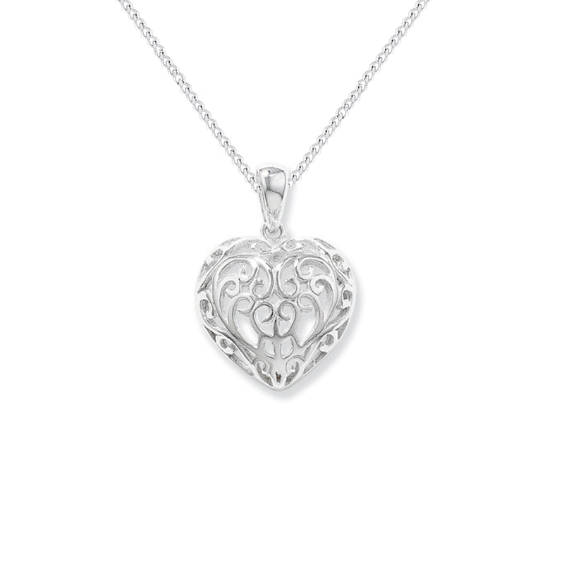 Sterling Silver Filagree Heart Necklace - Hypoallergenic Sterling Silver Jewellery by Aeon - 24mm * 17mm