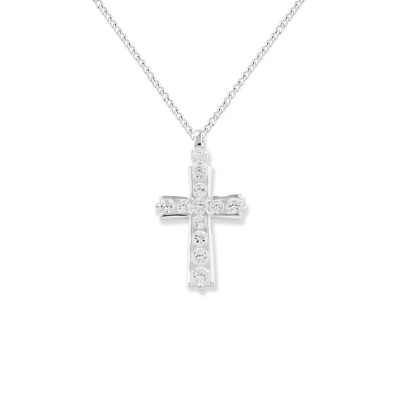 Sterling Silver Cubic Zirconia Cross Necklace - Hypoallergenic Sterling Silver Jewellery by Aeon - Durable Great Gift for Ladies and Women - 33mm * 17mm