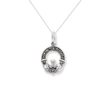 Sterling Silver Claddagh Marcasite Necklace -  Hypoallergenic Jewellery for Ladies - 20mm * 11mm