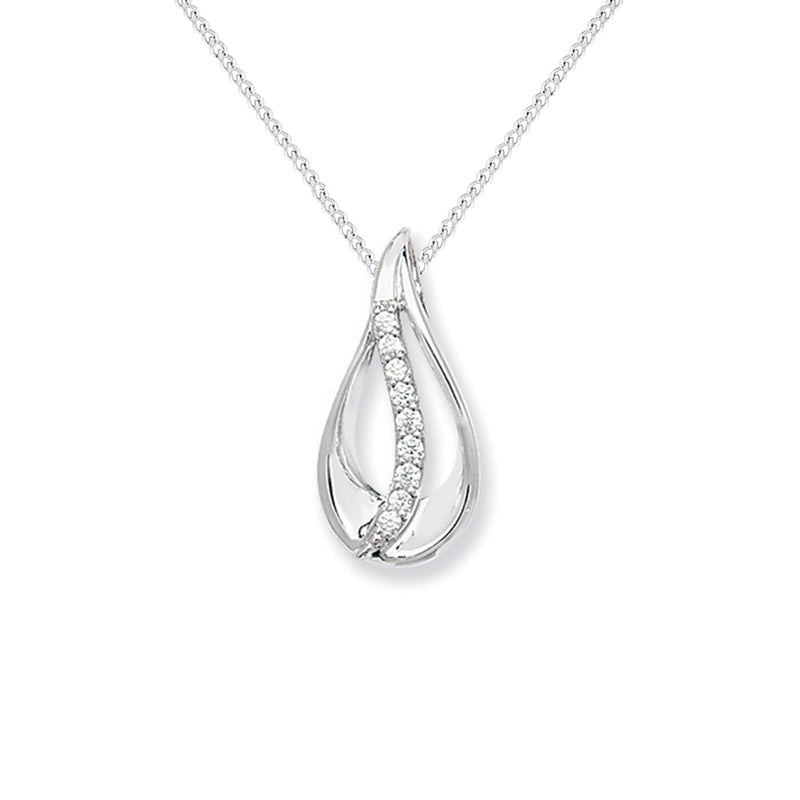 Sterling Silver Teardrop with Cubic Zirconia Down Middle Necklace - Hypoallergenic Sterling Silver Jewellery by Aeon - 23mm * 11mm