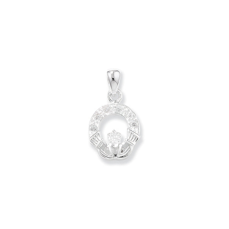 Sterling Silver Cubic Zirconia Claddagh Necklace -  Hypoallergenic Jewellery for Ladies - 20mm * 12mm