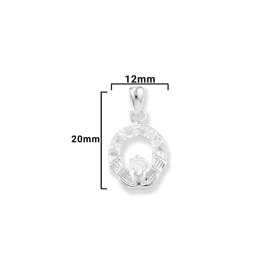 Sterling Silver Cubic Zirconia Claddagh Necklace -  Hypoallergenic Jewellery for Ladies - 20mm * 12mm