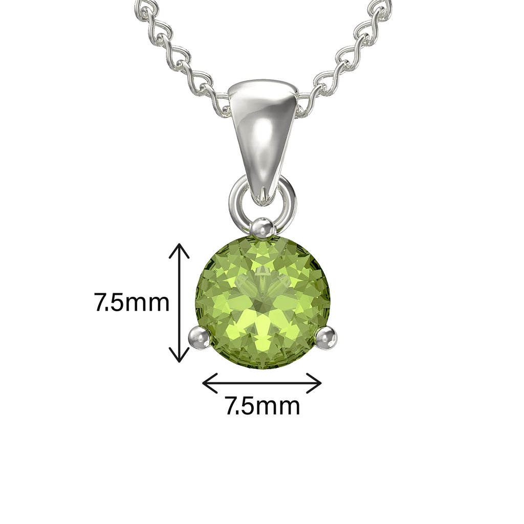 925 Sterling Silver August Birthstone Necklace for Women & Girls. Olive Green. Gift Boxed Present