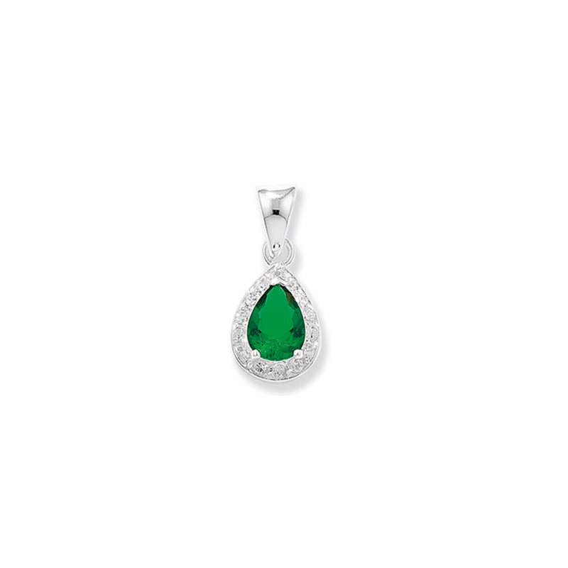 Sterling Silver Green & White Cubic Zirconia Necklace - Hypoallergenic Sterling Silver Jewellery by Aeon