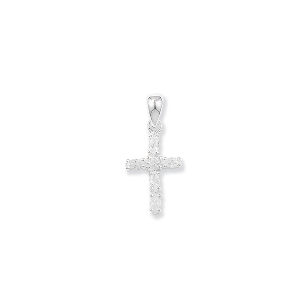 Sterling Silver Cubic Zirconia Cross Necklace - Hypoallergenic Sterling Silver Jewellery by Aeon - 24mm * 12mm