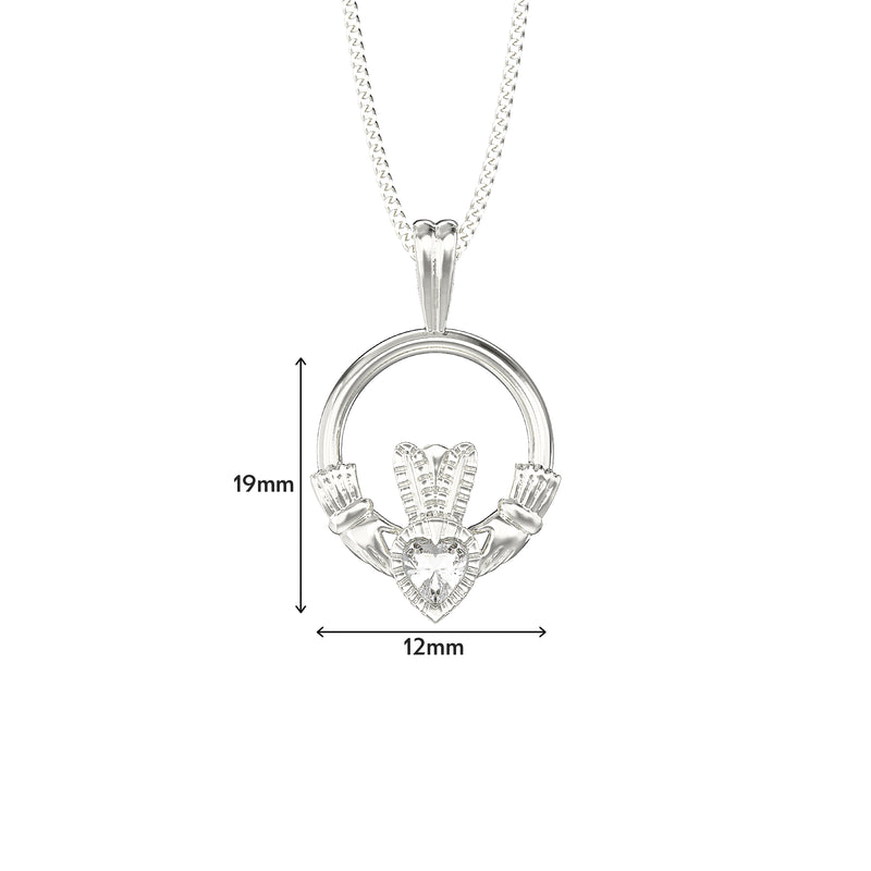 Sterling Silver Claddagh Necklace -  Hypoallergenic Jewellery for Ladies - 20mm * 12mm