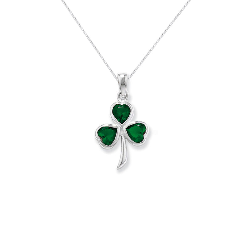 Aeon Sterling Silver 3 Stone Shamrock pendant necklace chain - Hypoallergenic Sterling Silver Pendant - Fashionable Stylish Ladies Jewellery - 24mm * 13mm