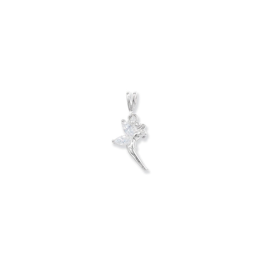 Aeon Sterling Silver White Cubic Zirconia Fairy Pendant, Necklace Chain - Hypoallergenic Sterling Silver Pendant - Charming Design Fashionable Stylish Ladies Jewellery - 24mm * 10mm