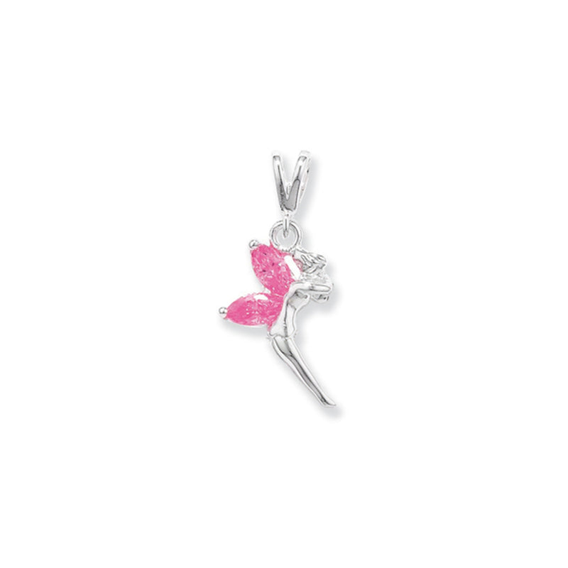 Aeon Sterling Silver Pink Cubic Zirconia Fairy Pendant, Necklace Chain - Hypoallergenic Sterling Silver Pendant - Charming Fashionable Stylish Ladies Jewellery - 24mm * 10mm