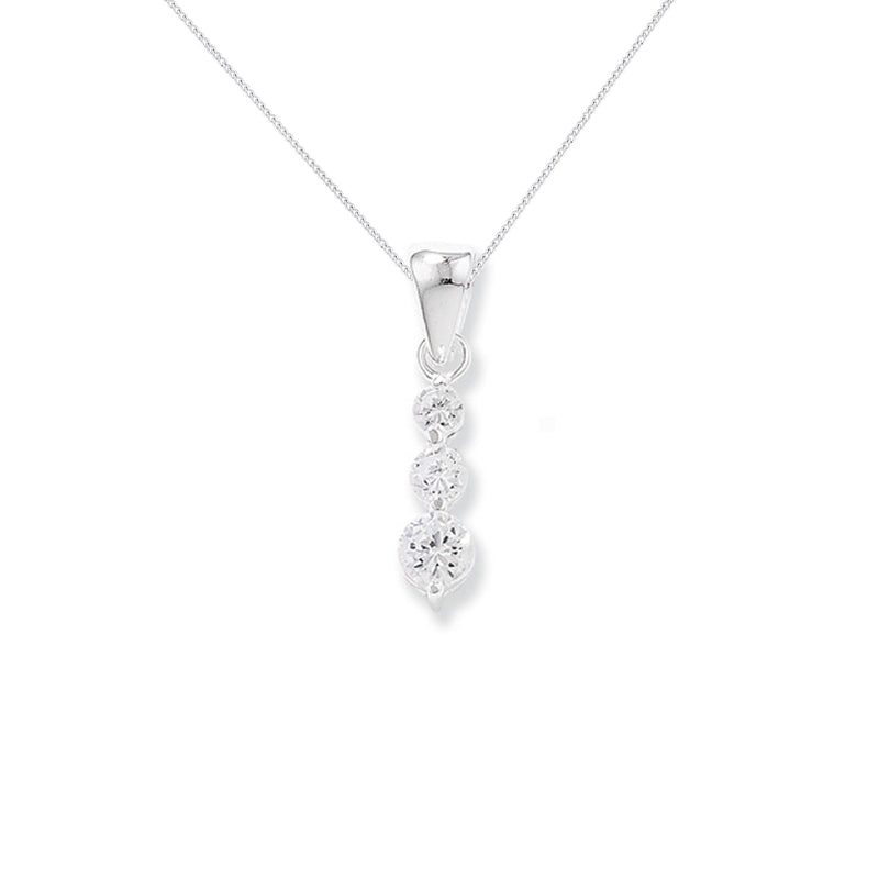 Sterling Silver 3 Cubic Zirconia Drop Necklace - Hypoallergenic Sterling Silver Jewellery by Aeon