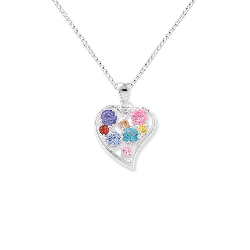 Sterling Silver Multi-Colour Heart Necklace - Hypoallergenic Sterling Silver Jewellery by Aeon - 28mm * 19mm