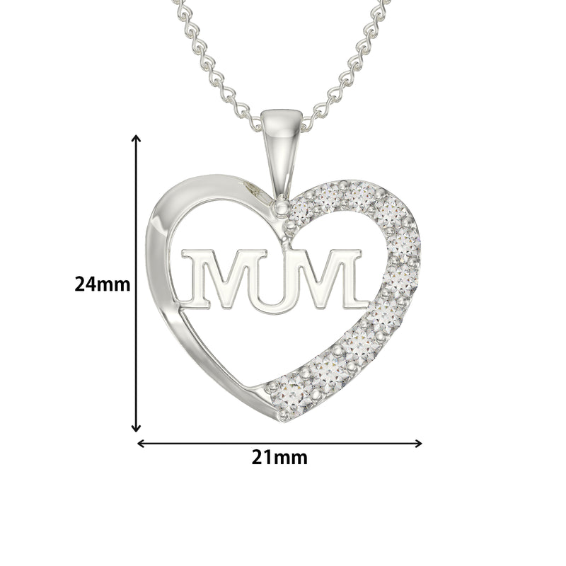 Sterling Silver Mum Heart Necklace - Hypoallergenic Sterling Silver Pendant  - 24mm * 21mm