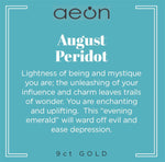 9ct Gold August Birthstone Necklace for Women. Olive Green Peridot. Jewellery by Aeon